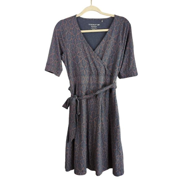 Toad and Co Cue Wrap Dress Womens Medium Blue Geometric Pockets - Picture 1 of 6